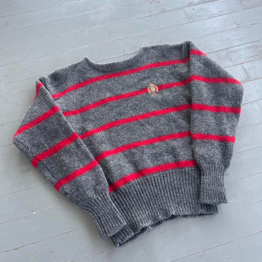 Vintage Polo Ralph Lauren Crown Crest Striped Wool Old Money Y2K Sweater
